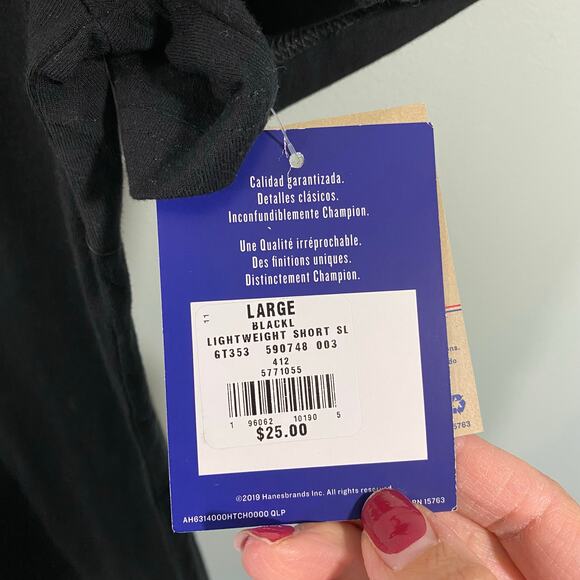 Champion Men Black Logo Lightweight Short Sleeve Tee Size L NWT - Picture 5 of 7